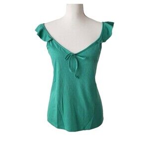 Jessica Simpson Green Ribbed Flutter Sleeve Tie Front Tank Top Medium M